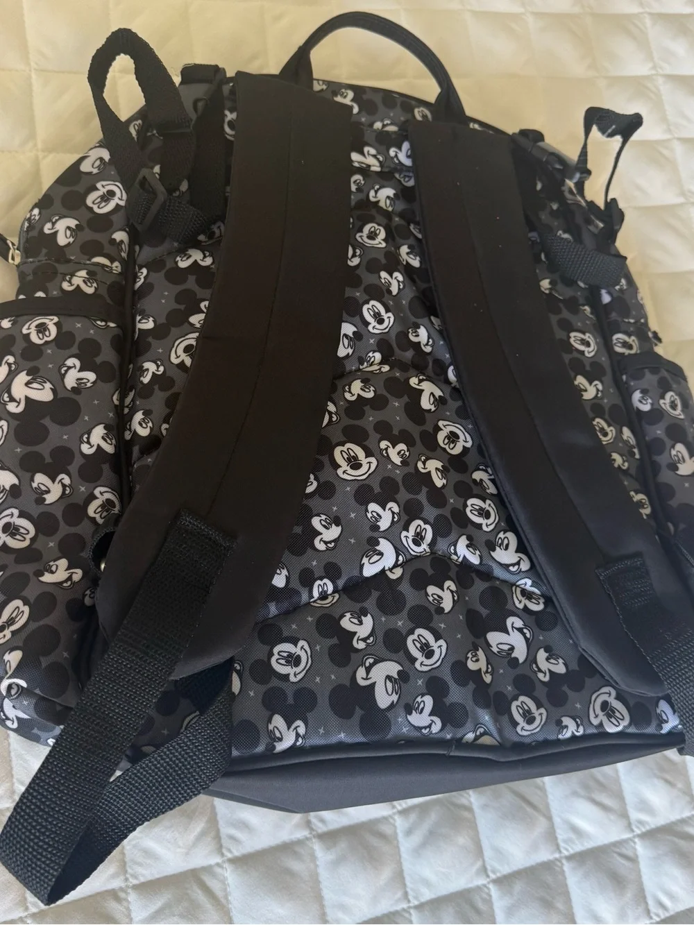 Disney Mickey Mouse Toss Head Print Backpack Diaper Bag Black Gray